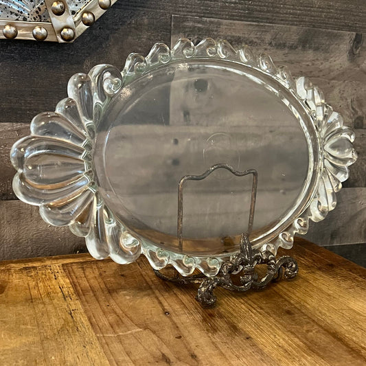 Vintage Clear Glass Oval Baroque Tray - Vanity Tray - Perfume Tray - Serving Tray - Charcuterie Tray