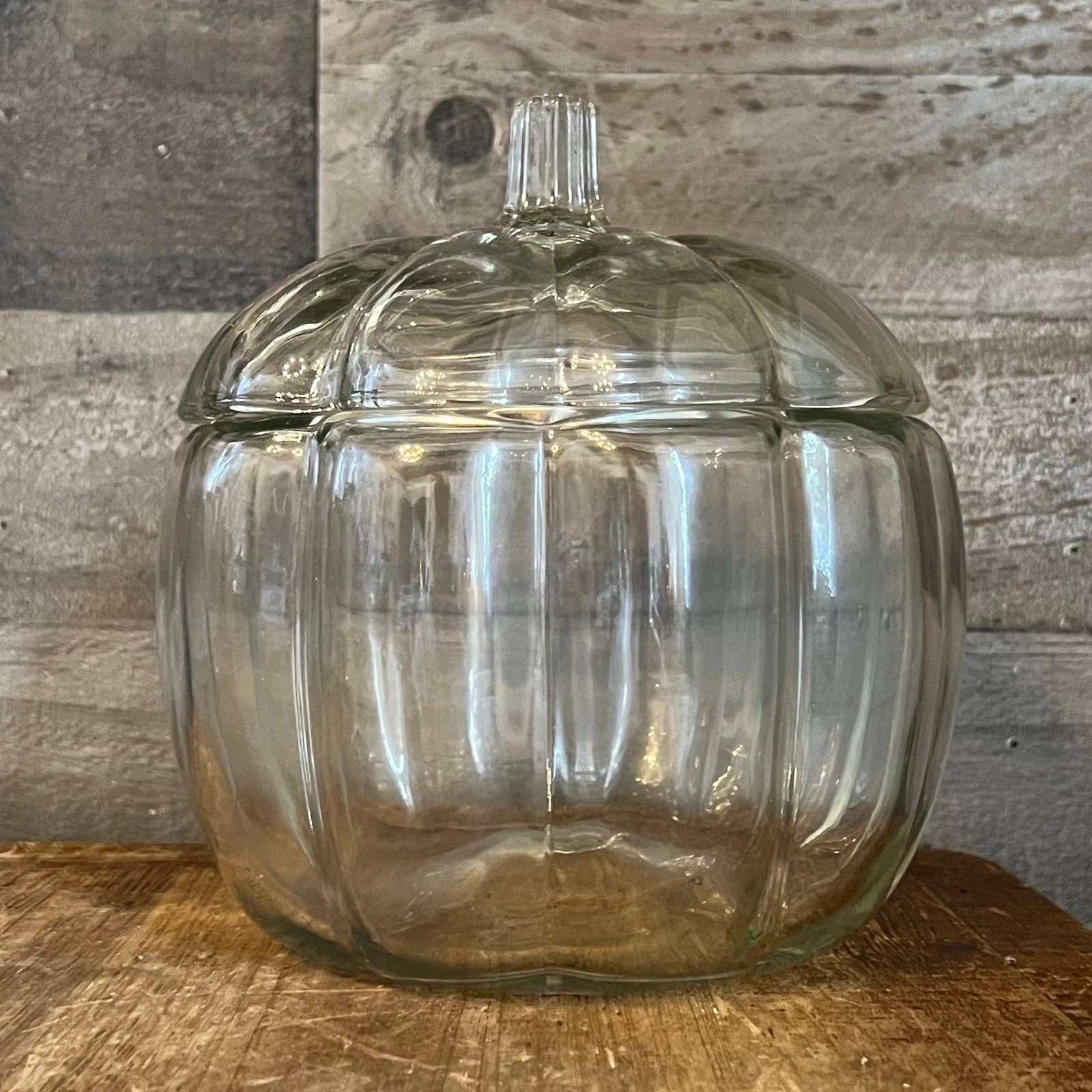 Clear Glass Pumpkin Jar Candy Cookie Canister w/ Lid