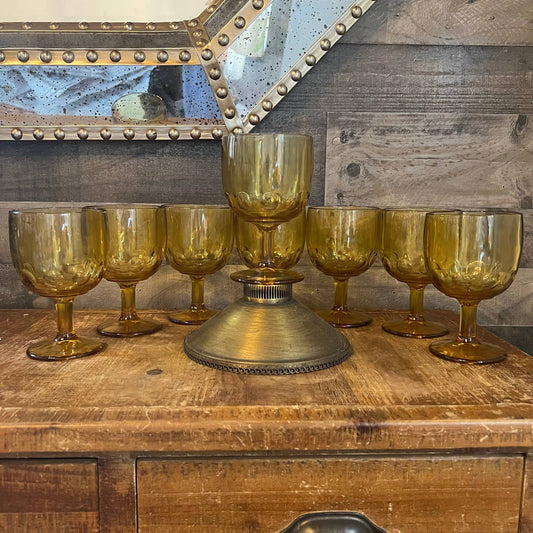 Vintage Bartlett Collins amber glass thumbprint goblets - set of 4