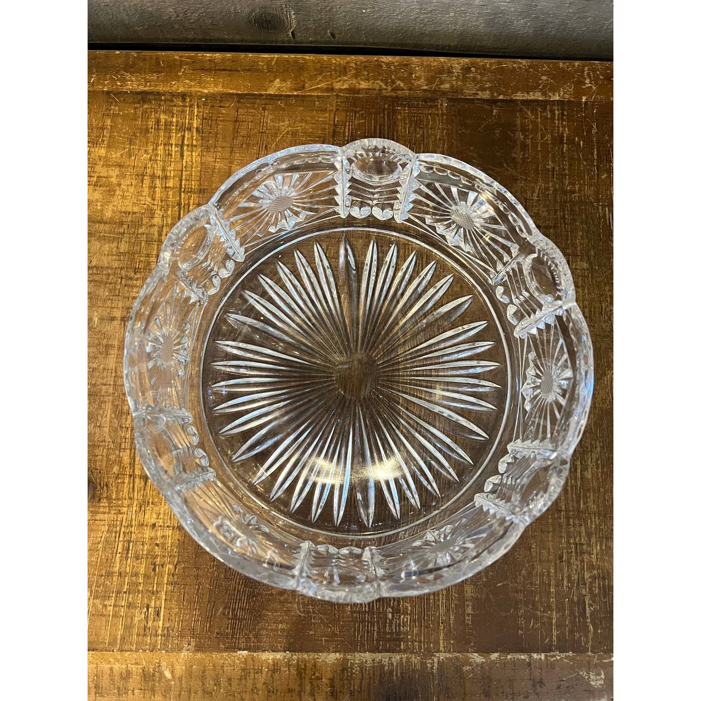 Vintage heavy clear crystal cut to clear scallop rim bowl