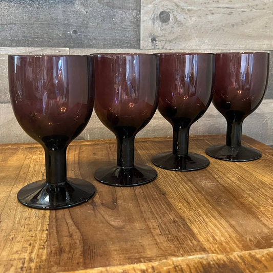 Mid Century amethyst glass thick stem wine glasses - set of 4