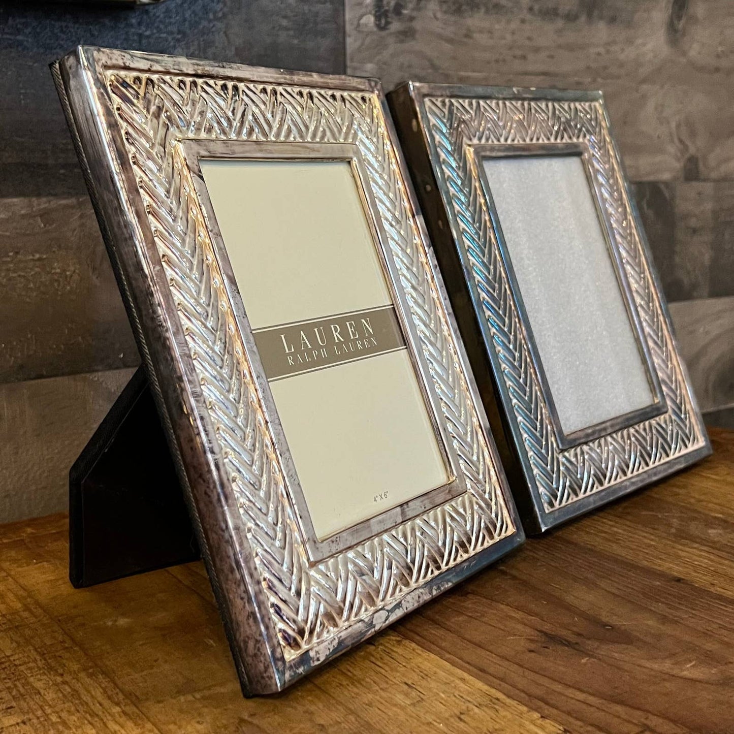 Lauren Ralph Lauren Equestrian Braid Silver Plate Table Picture Frames - Pair