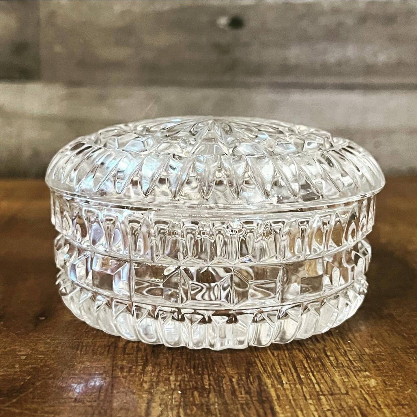 Round crystal lidded trinket dish