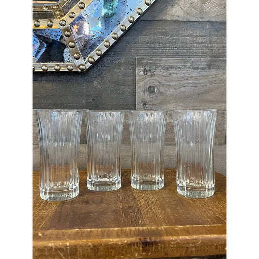 Set of 4 ribbed flared rim clear glass tall tumblers