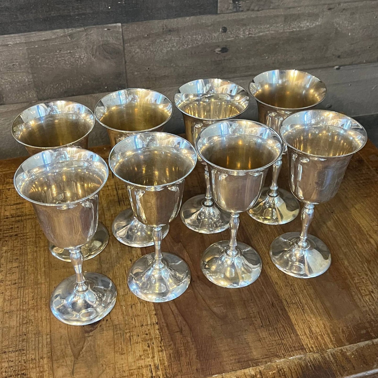 Vintage Leonard Silver Plate Goblet Glasses - set of 8