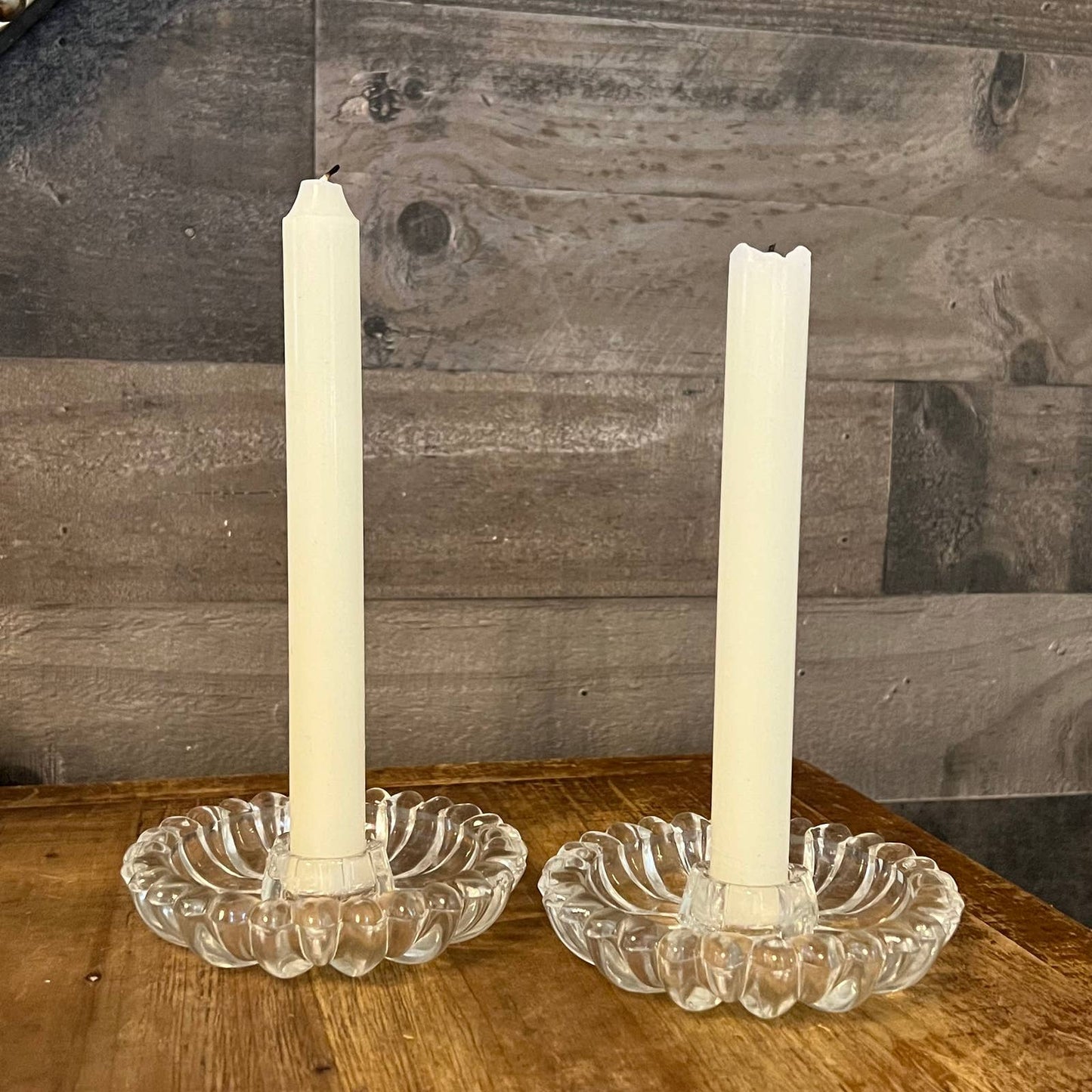 20 Hazel Atlas clear glass daisy flower candlestick holders