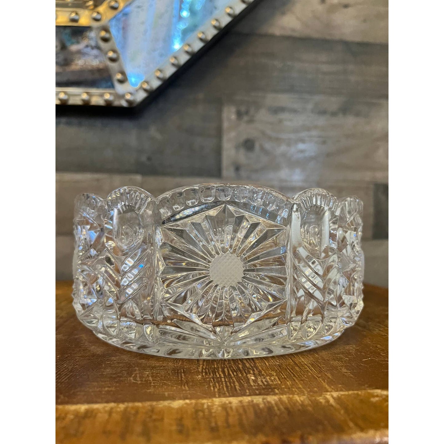 Vintage heavy clear crystal cut to clear scallop rim bowl