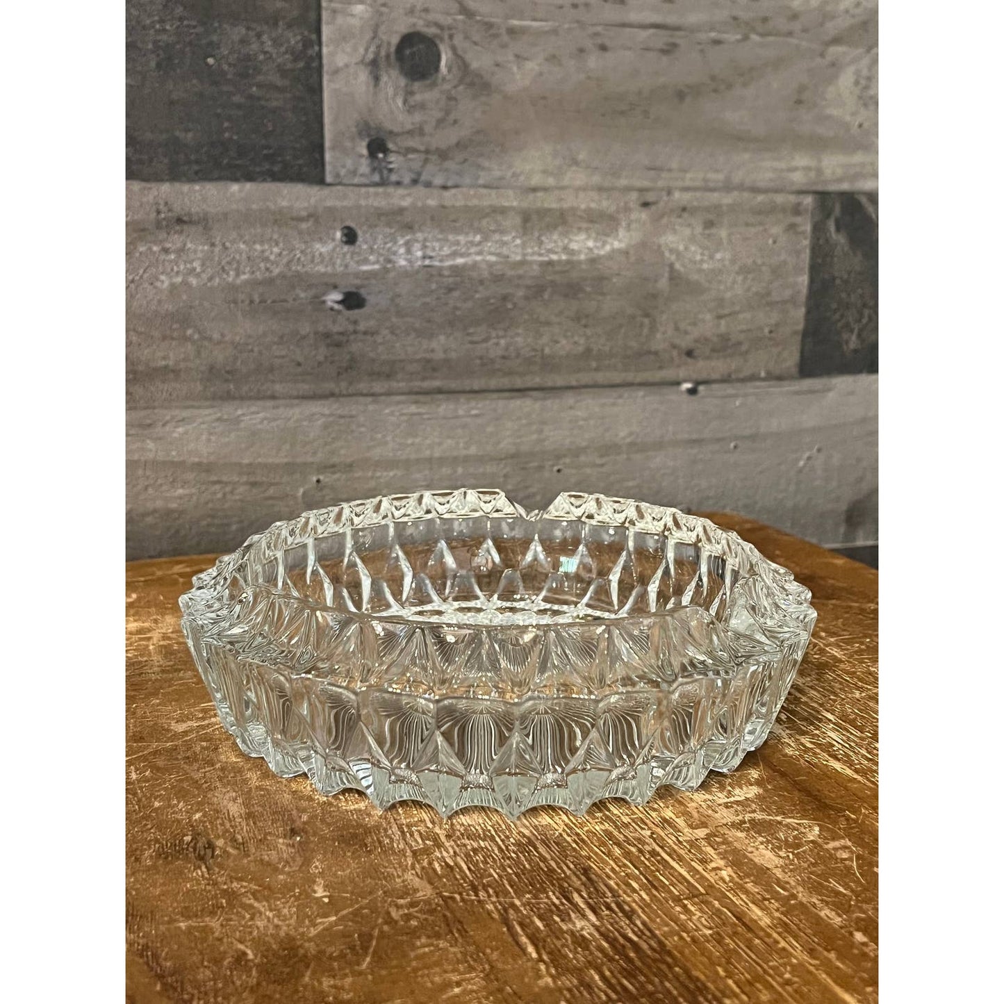 Vintage thick cut heavy crystal glass ashtray