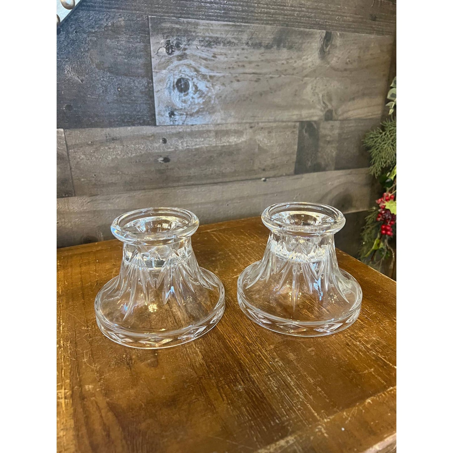 Heavy vintage clear crystal candle holders - candle pedestals