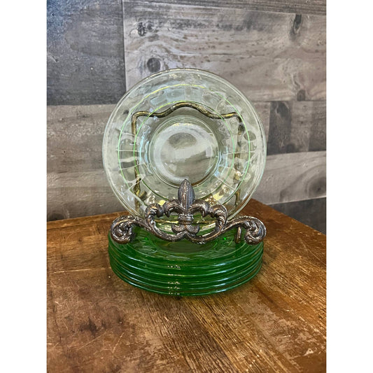 6 vintage anchor hocking 1930s optic block green glass vaseline uranium saucers