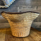 Woven wicker flared scallop rim basket planter