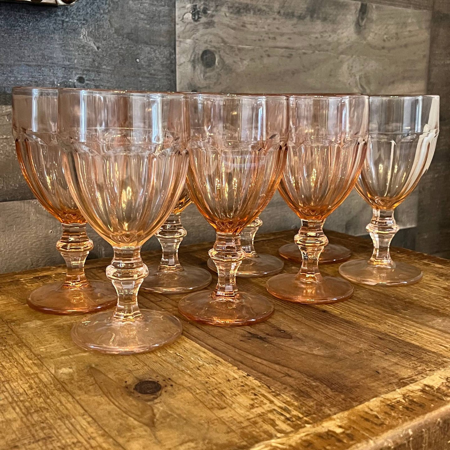 Vintage Gibraltar Pink Libbey Glass Duratuff Goblets - set of 8