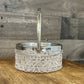 Vintage pressed glass crystal basket with silverplated rim and handle