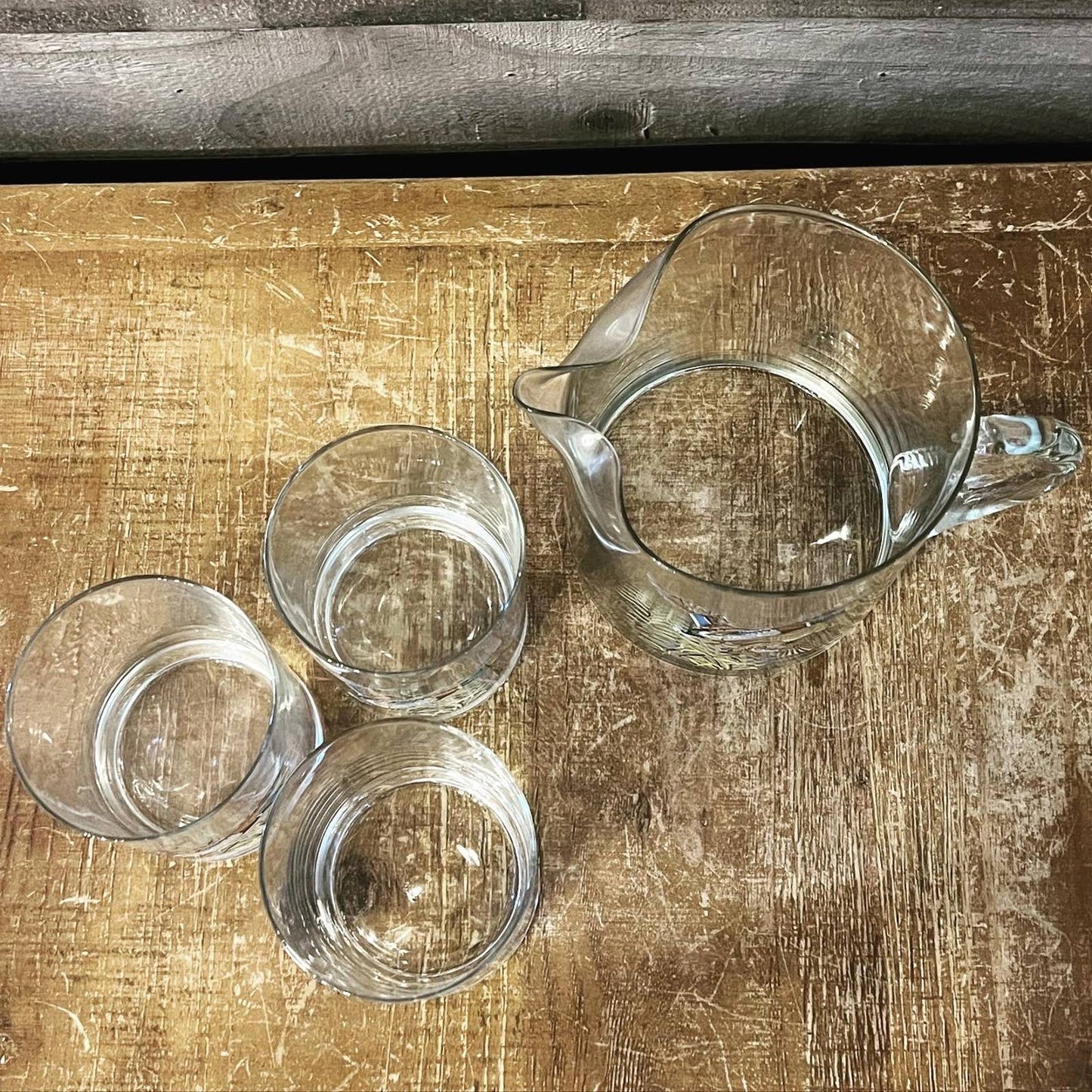 Set of 3 glass duck glasses and glass duck handled pitcher - artist signed Morgan - lake house glasses - cabin / camp glasses - bar glasses