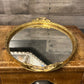 Vintage Gold Tone Oval Mirrored Floral Rim Handled Vanity Tray