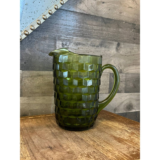 Vintage MCM Indiana Glass Whitehall avocado green pitcher