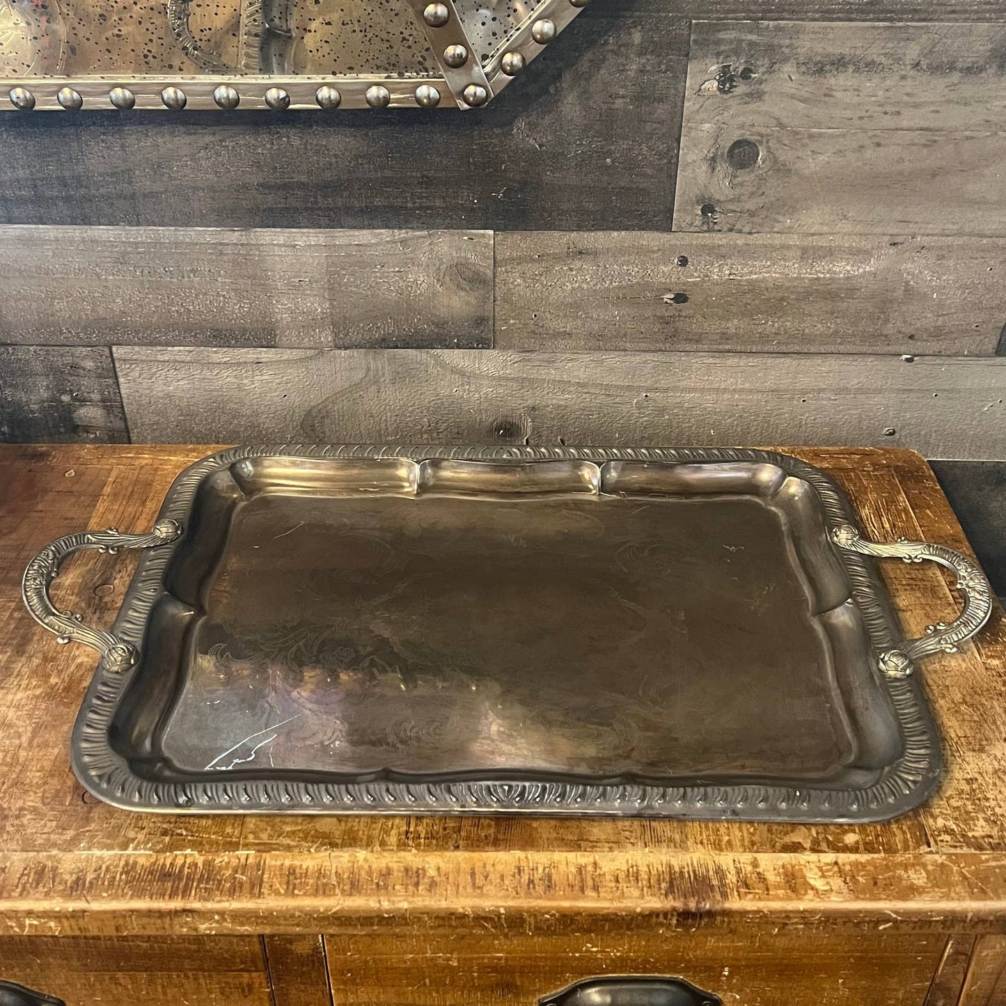 Vintage Godinger silver plated handled rectangular serving butler tray