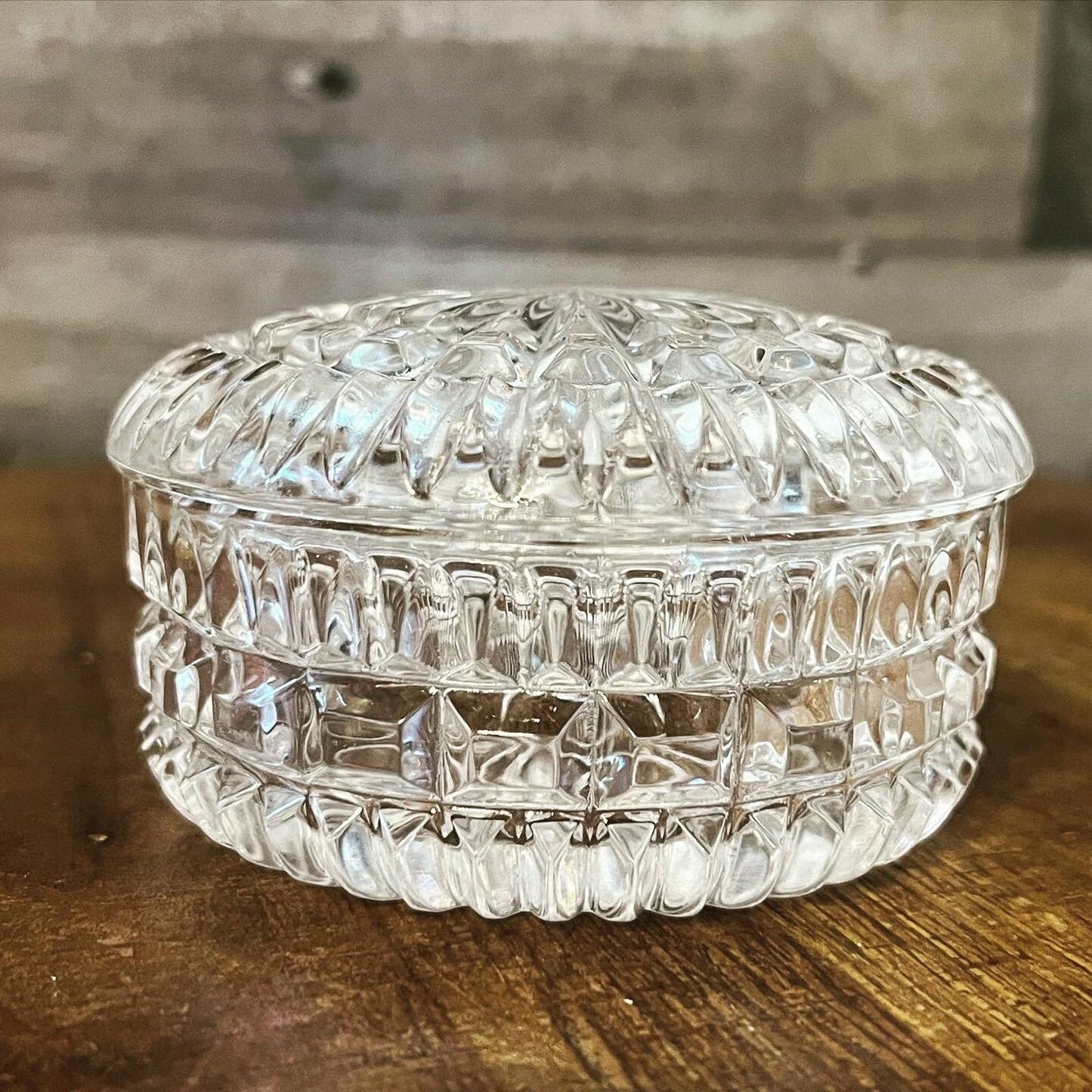 Round crystal lidded trinket dish