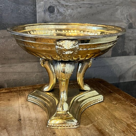 Vintage solid brass lions head 3 claw footed pedestal compote dish