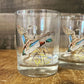 Set of 3 glass duck glasses and glass duck handled pitcher - artist signed Morgan - lake house glasses - cabin / camp glasses - bar glasses