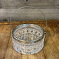 Vintage pressed glass crystal basket with silverplated rim and handle