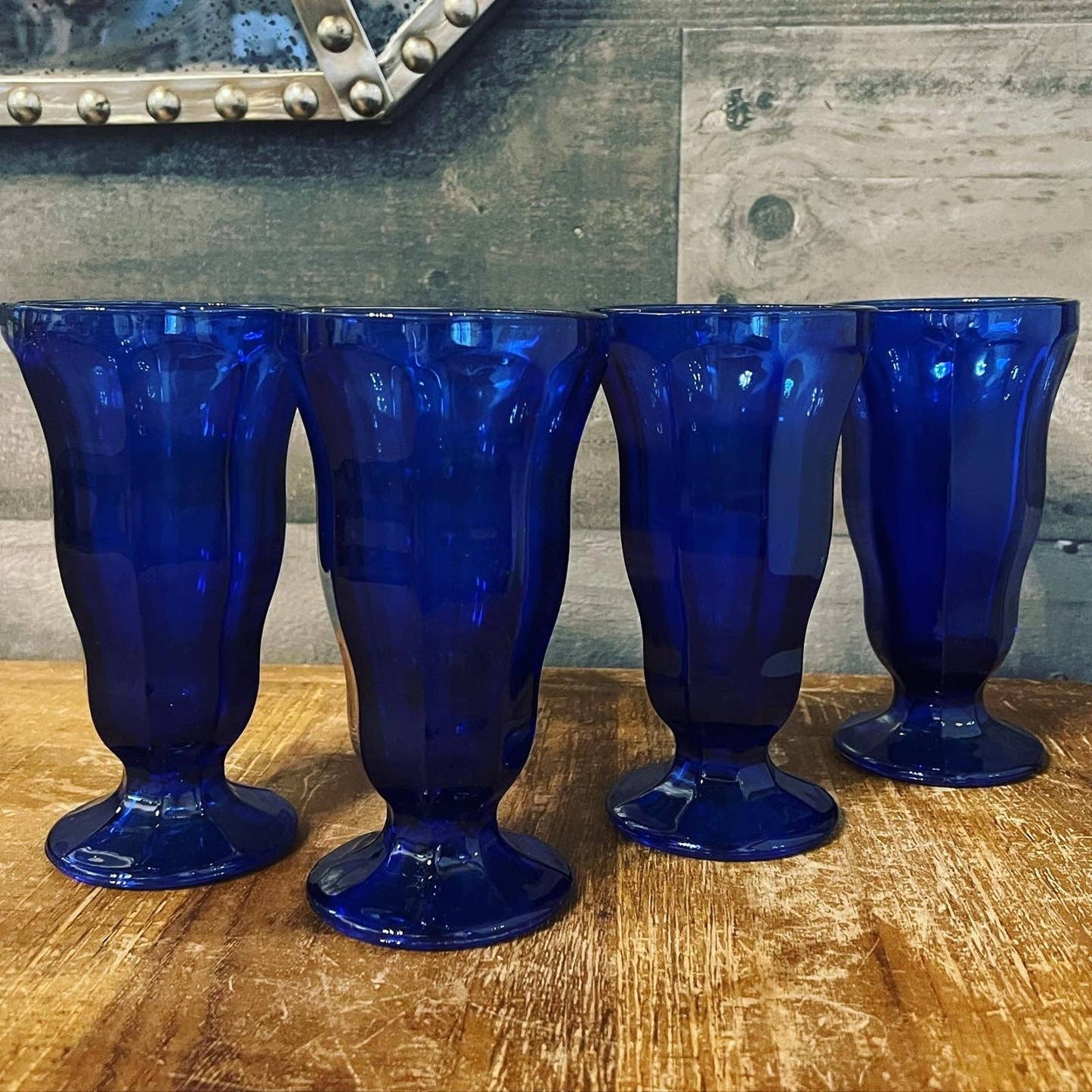 Cobalt blue Anchor Hocking 8-sided tall glass tumblers