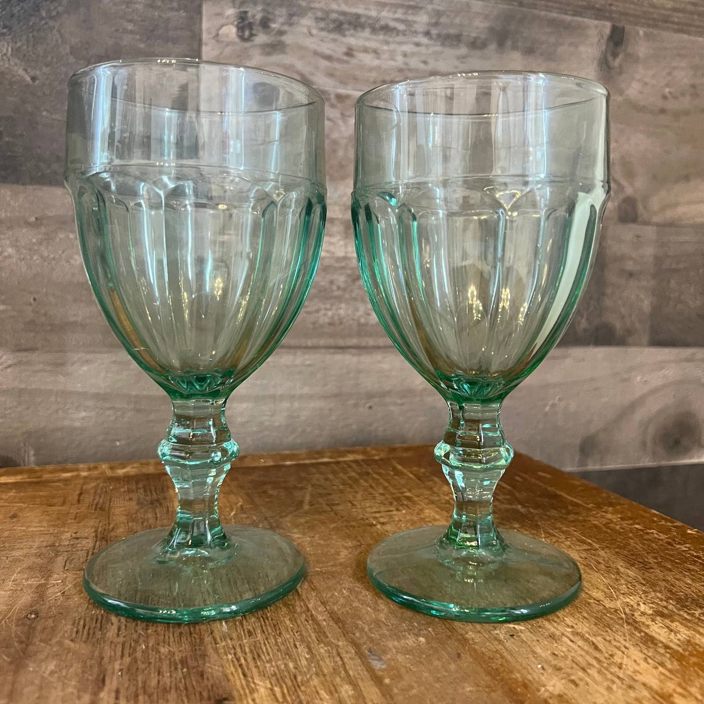 2 Libbey glass Gibraltar Spanish Green water goblets