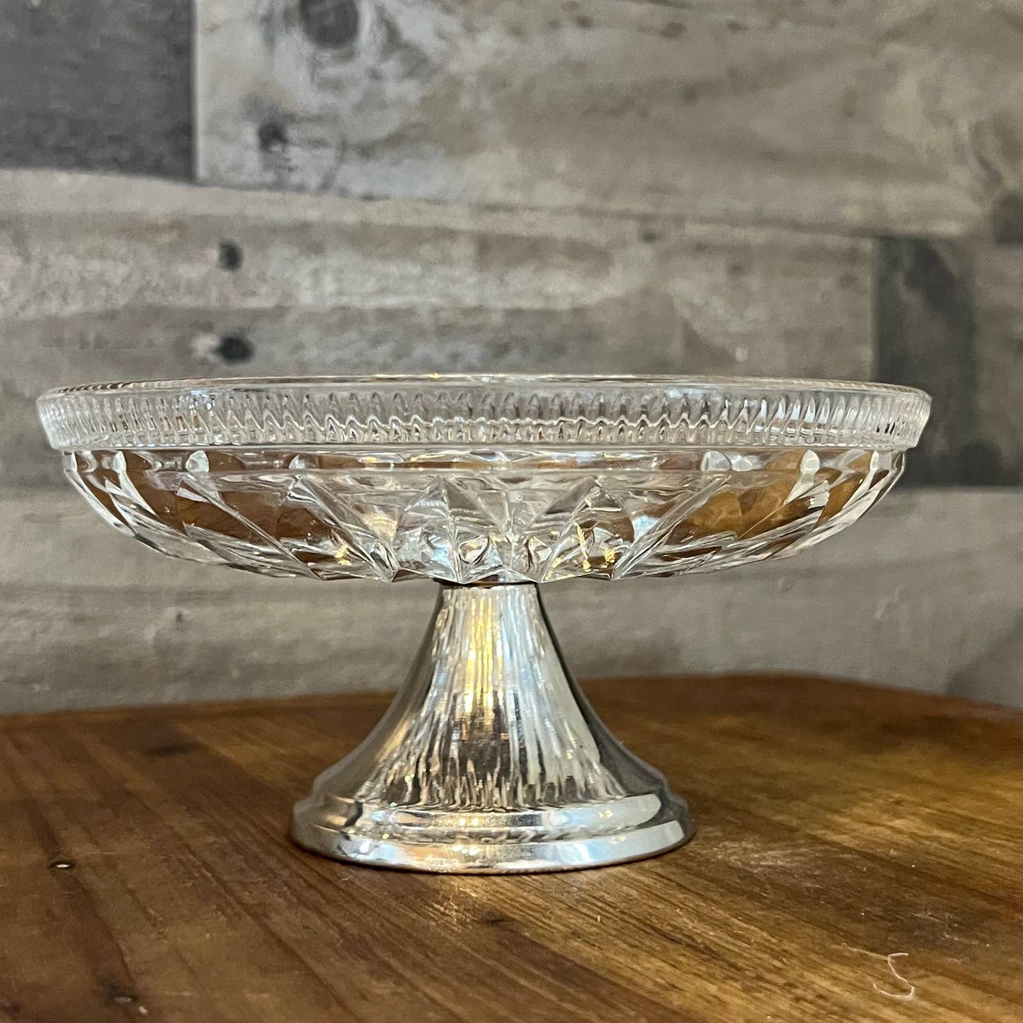Vintage crystal compote dish with silver plated pedestal base