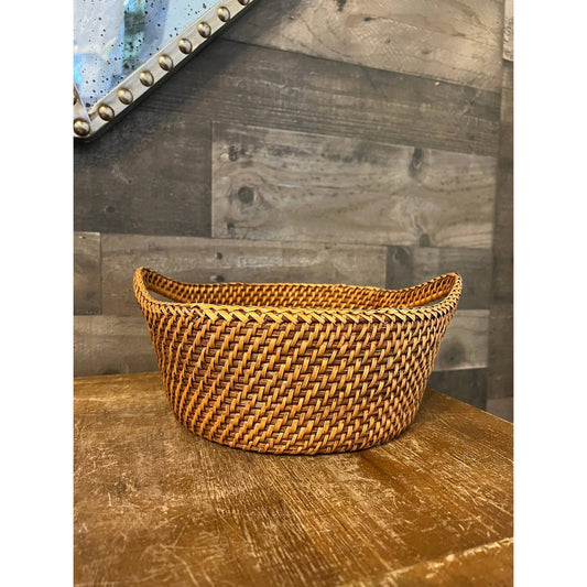 Woven rattan handled basket - bread basket - fruit basket