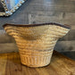 Woven wicker flared scallop rim basket planter