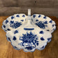 Porcelain Blue and White Floral 3 Section Handled Relish Dish