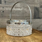 Vintage pressed glass crystal basket with silverplated rim and handle