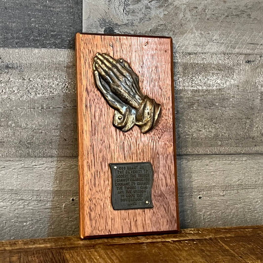 Vintage wood and brass prayer plaque