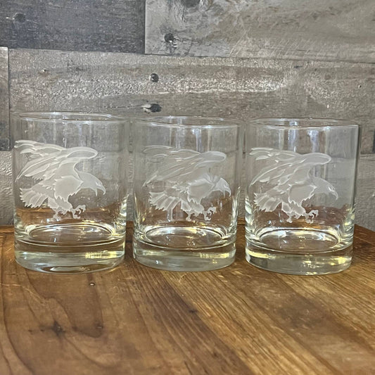 Eagle etched rocks glasses - set of 3