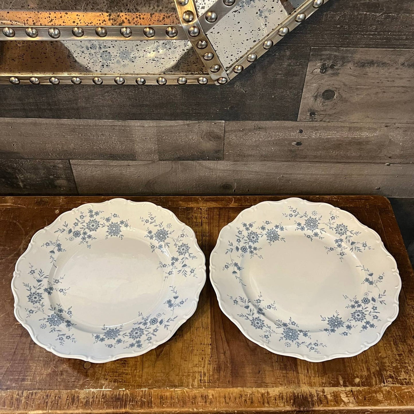 Seltmann Welden Bavarian Blue Christina Porcelain white and blue floral round platters - pair