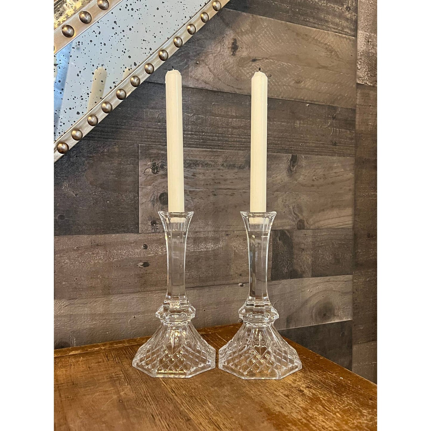 Vintage pair of crystal candlestick holders