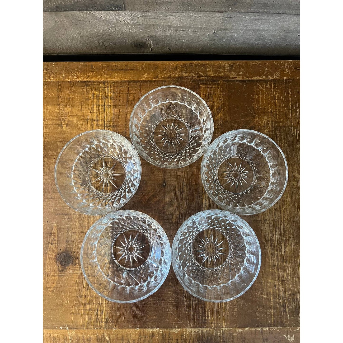 Vintage set of 5 arcoroc france 4 inch clear glass starburst pattern bowls