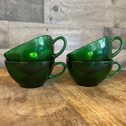 Vintage anchor hocking forest green teacups - set of 4