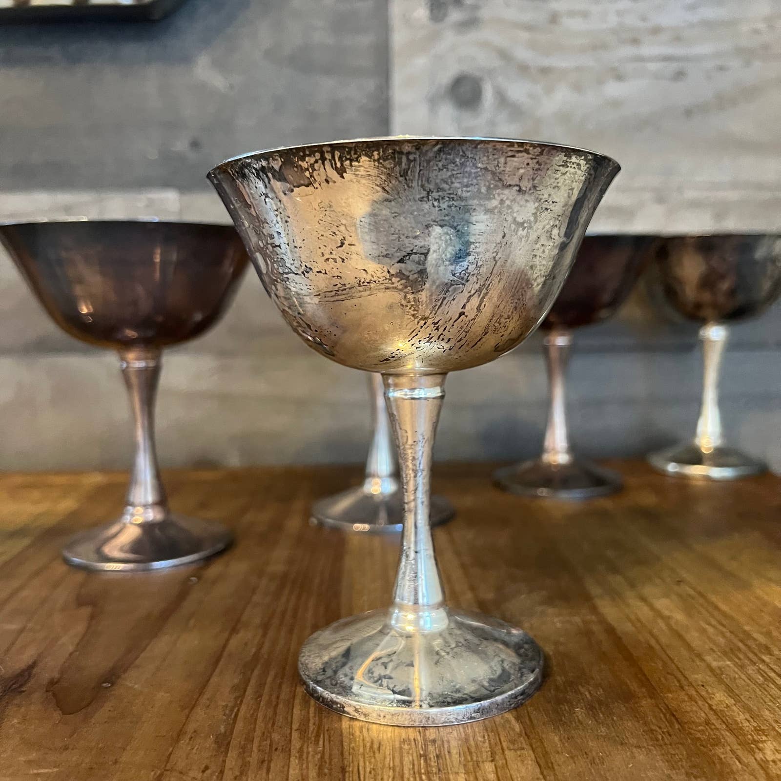 Set of 9 Vintage Salem Silver Plate Footed Goblets – Portugal – Champagne buy or Dessert Chalices