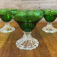 Vintage set of 5 anchor hocking emerald green burple inspiration glasses with clear bubble swirl short stem - champagne coupe-cocktail glass