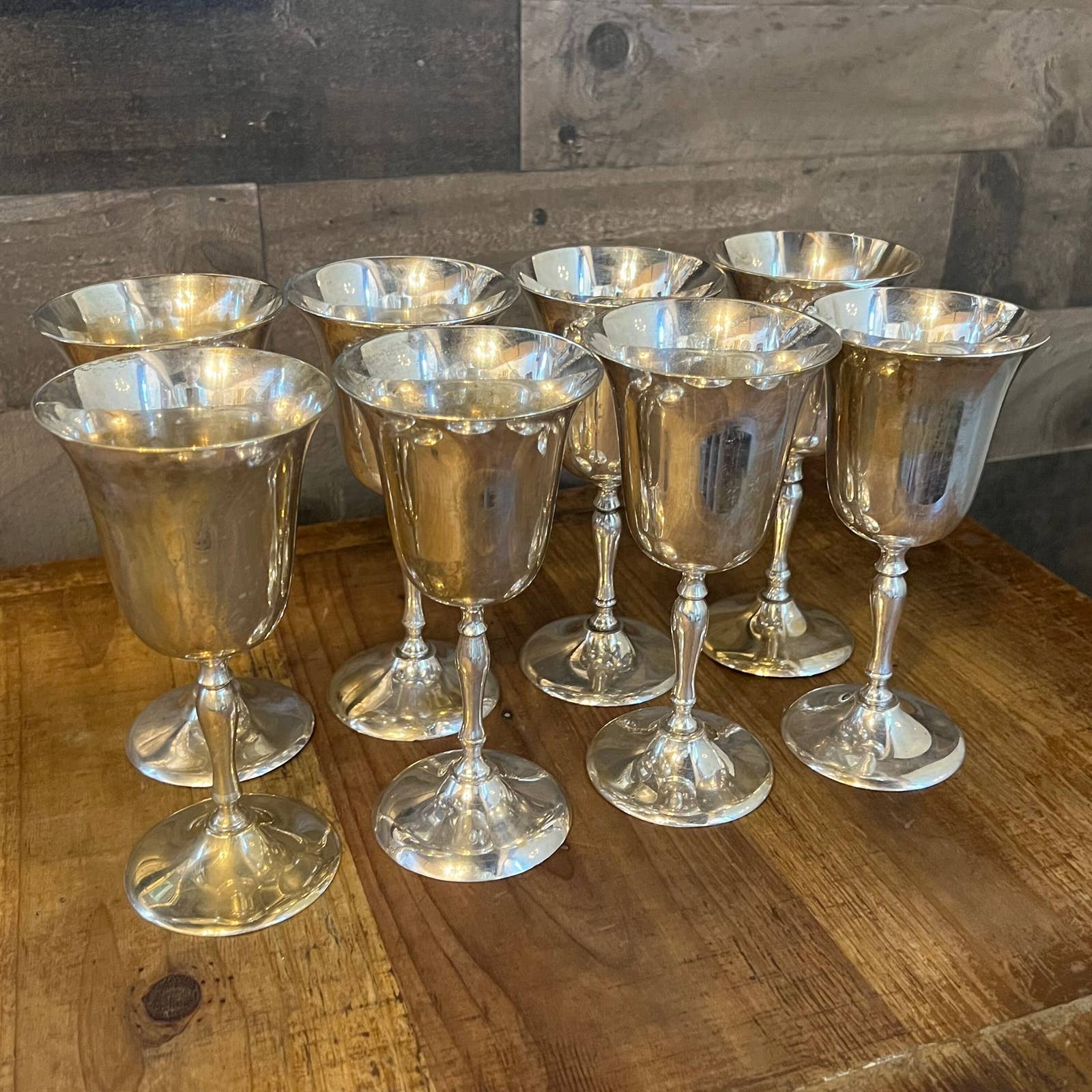 Vintage Set of 2 Solid Brass With Silver Plate Goblets Patina Wine Glasses  Cups 