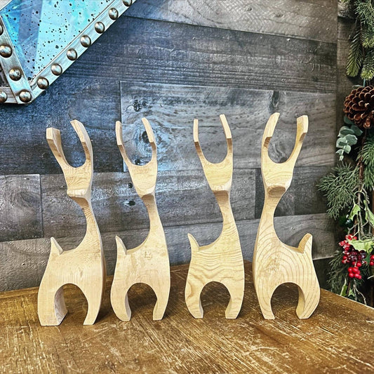 Wooden danish modern reindeer decor - set of 4 - MCM reindeer - Scandinavian reindeer decor