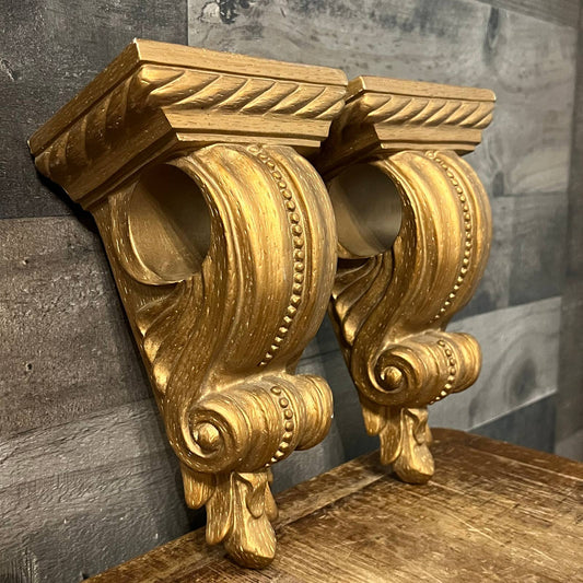 Gold color curtain drapery holder wall sconce corbel - pair