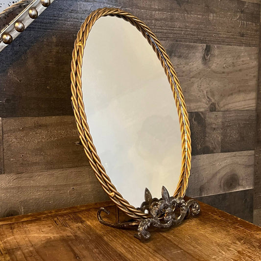 Vintage gold braided frame oval mirror