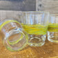 Handblown handcrafted Mexico artisan glass green ribbon striped tumblers - set of 6