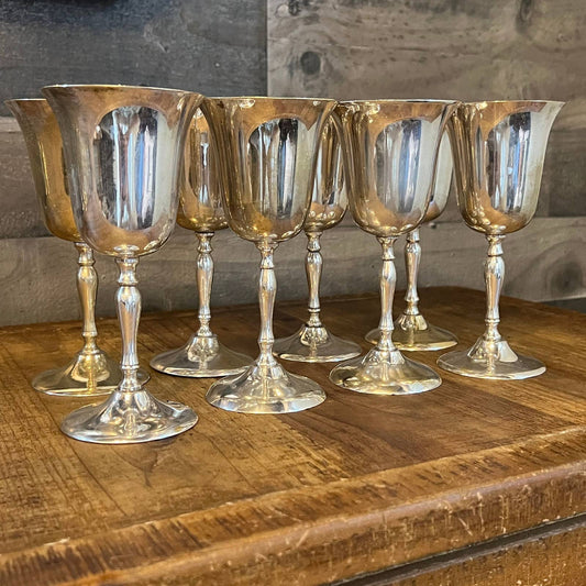 Vintage Leonard Silver Plate Goblet Glasses - set of 8