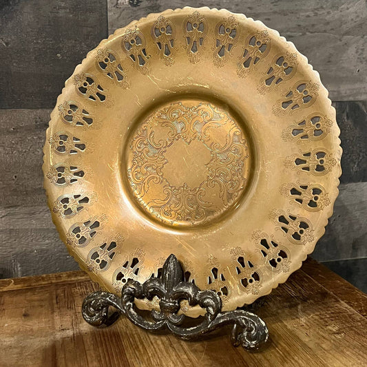 Vintage golden bronze round plate