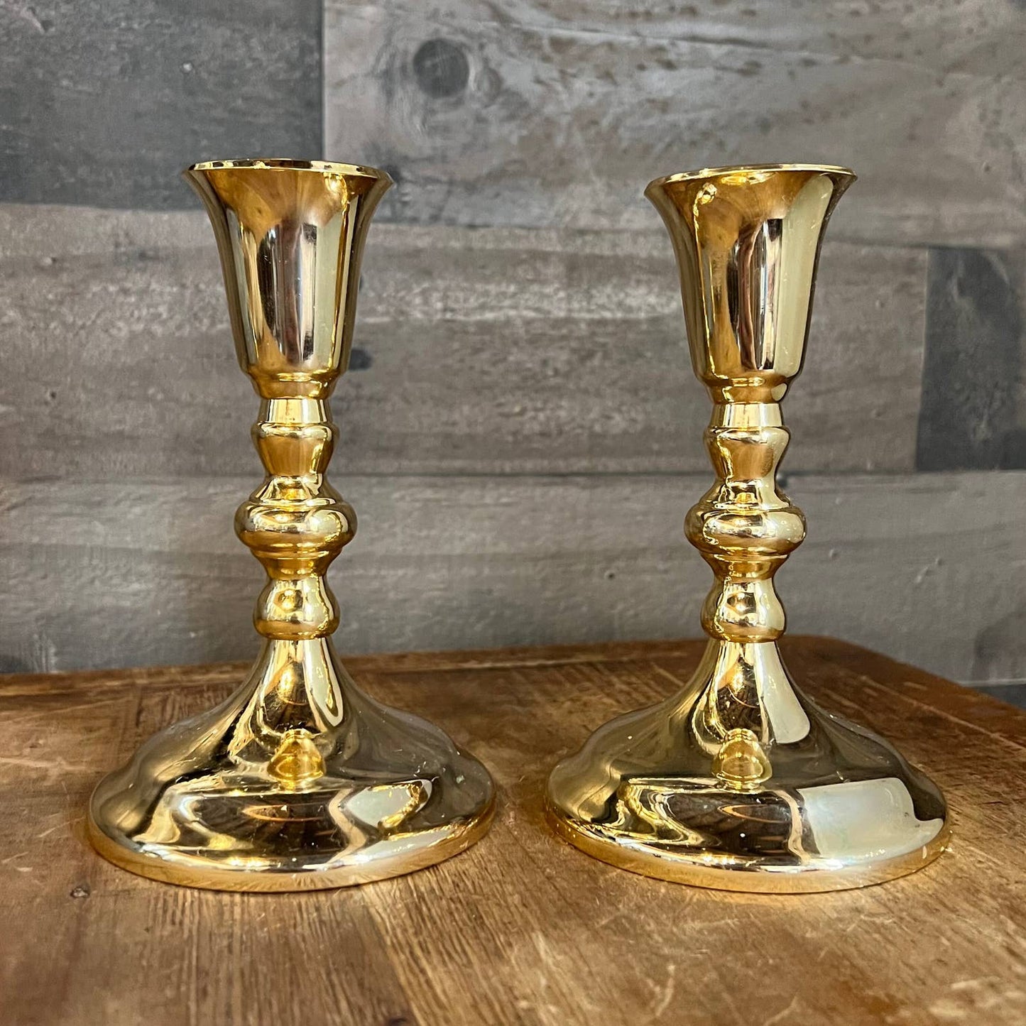 Vintage brass candlestick holders - pair