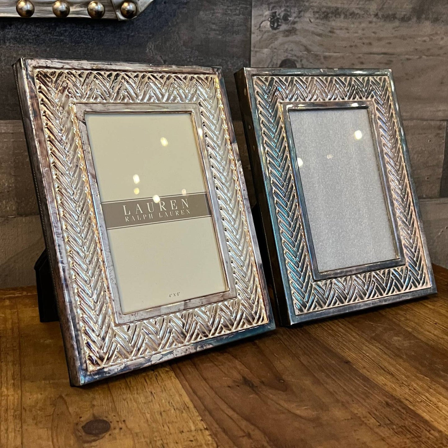 Lauren Ralph Lauren Equestrian Braid Silver Plate Table Picture Frames - Pair