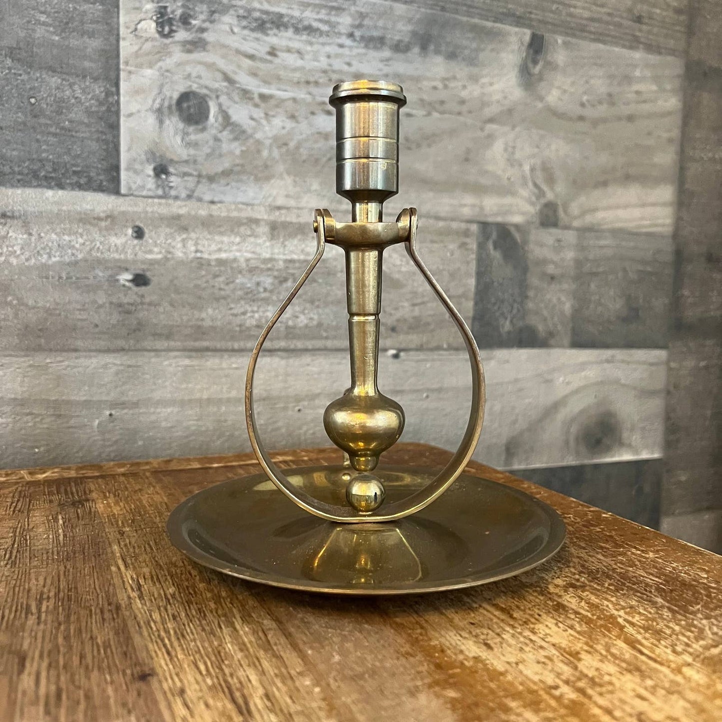 Vintage brass swinging candlestick holder - chamberstick